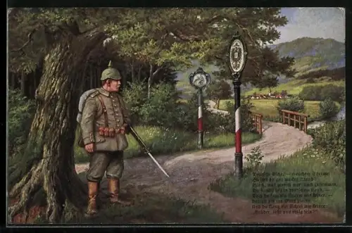 AK Deutscher Grenzsoldat auf Wacht, Propaganda 1. Weltkrieg