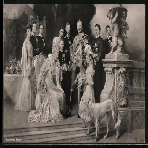 AK Kaiserin Auguste Viktoria von Preussen mit Familie und Windhund