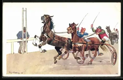 Künstler-AK Fritz Schönpflug: Jockeys bei einem Pferderennen