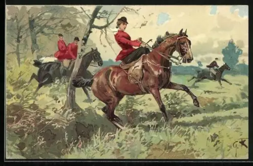 AK Jäger auf Pferden suchen nach Beute