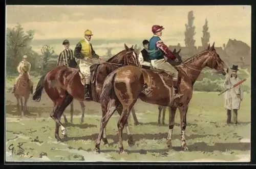 AK Jockeys auf ihren Pferden