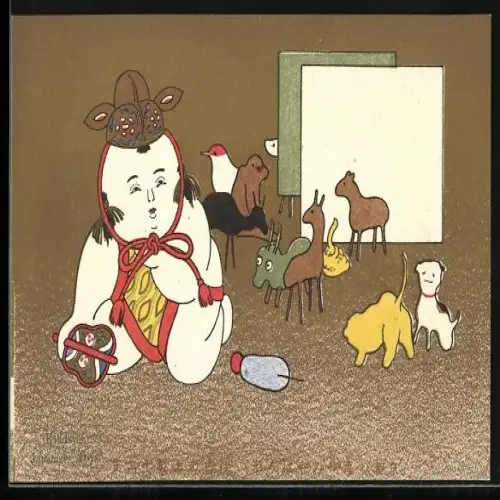 Künstler-AK Japanische Kunst, Verschiedenes japanisches Spielzeug