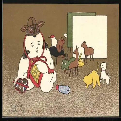 Künstler-AK Japanische Kunst, Verschiedenes japanisches Spielzeug