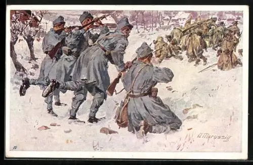 AK Rotes Kreuz Nr. 200: Soldaten auf dem Schlachtfeld im Schnee