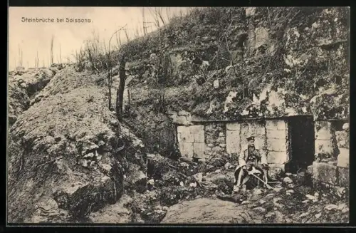 AK Soissons, Soldat am Steinbruch