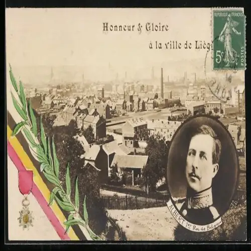AK Liége, König Albert I. von Belgien, Ortsansicht, Orden