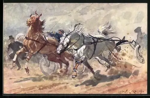 Künstler-AK Ludwig Koch: Unfall beim Pferderennen