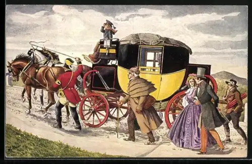 AK K. K. Eilpost mit Bergvorgespann, Postkutsche 1848