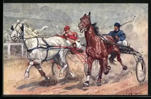 Künstler-AK Ludwig Koch: Pferderennen, Trabrennen