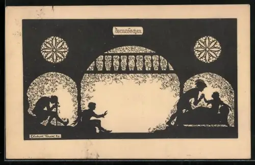 Künstler-AK Elsbeth Forck: Schattenbild, Dornröschen - Der Prinz erweckt Dornröschen