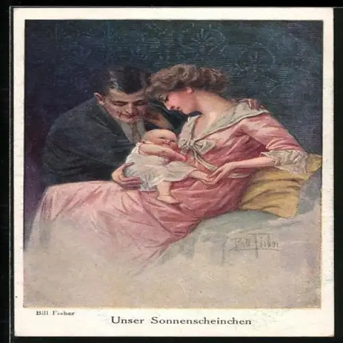 Künstler-AK Bill Fisher: Unser Sonnenscheinchen, junge Familie
