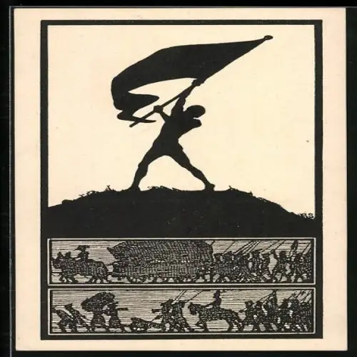 AK Der Fahnenschwenker, Soldatenzug im Krieg