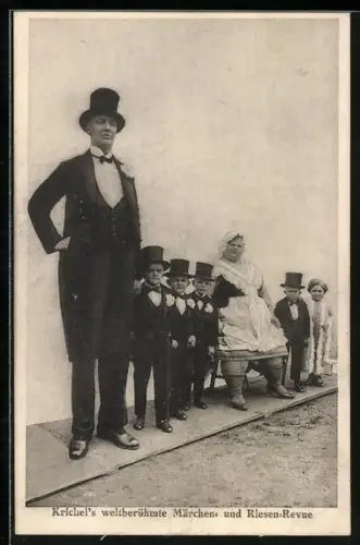 AK Krichel`s weltberühmte Märchen- und Riesen-Revue, Riese, übergewichtige Frau und Lilliputaner