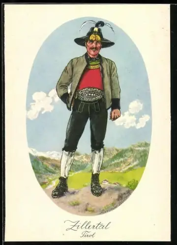Künstler-AK Tirol, Zillertaler in Tracht