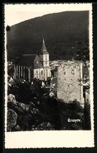 AK Brasov, Ortsansicht mit Kirche und Burg