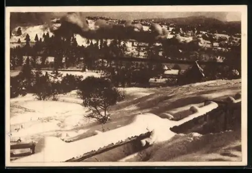 AK Predeal, Ortsansicht aus der Vogelschau im Winter