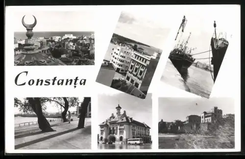 AK Constanta, Ortsansicht aus der Vogelschau, Hafen, Anlagen am Ufer