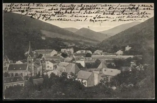 AK Bad-Trencsénteplicz-fürdö, Totale vom Hügel aus