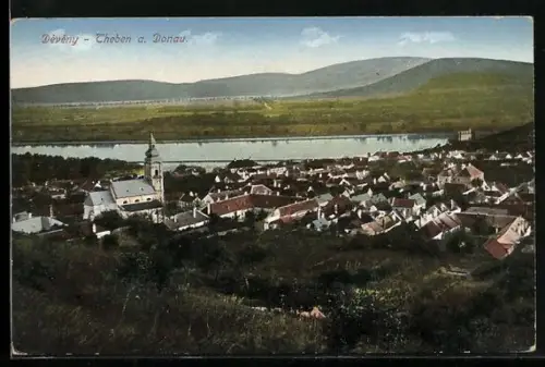 AK Deveny / Theben a. d. Donau, Ortsansicht mit Kirche und Umgebung