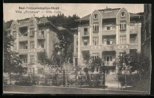 AK Bad-Trencsénteplicz-Fürdó, Villa Miramare, Villa Corfu