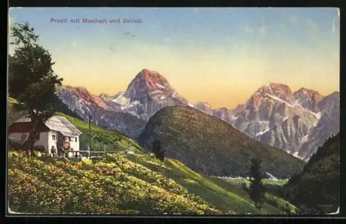 AK Tarvis, Predil, Partie an der Passstrasse mit Manhart u. Jalouz