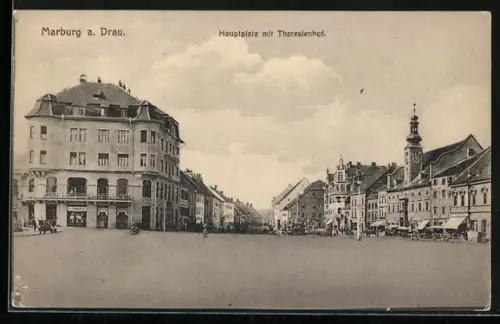 AK Marburg a. Drau, Hauptplatz mit Theresienhof, Panorama
