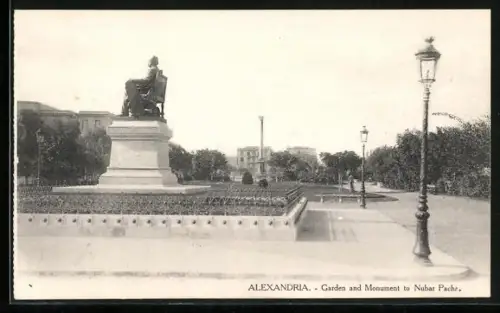 AK Alexandria, Garden and Monument to Nubar Pacha