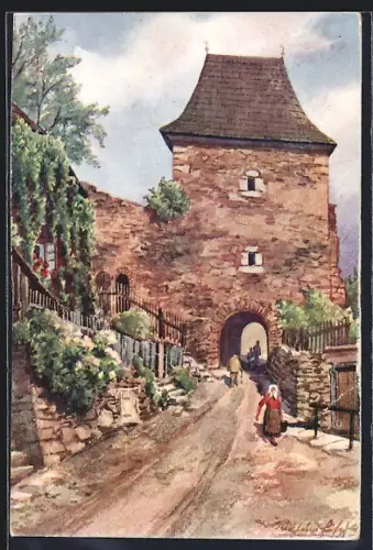 Künstler-AK Vimperk / Winterberg, Partie am Blockturm