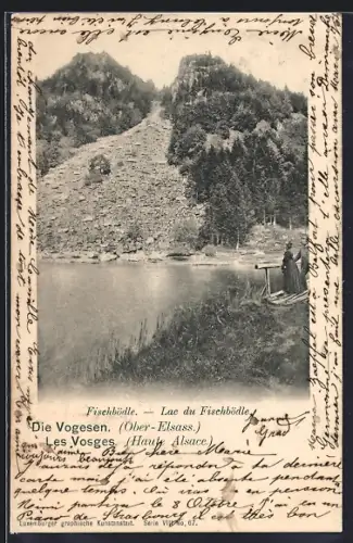 AK Fischbödle /Les Vosges, Lac du Fischbödle avec montagnes et promeneurs