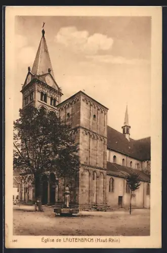 AK Lautenbach /Haut-Rhin, Église de Lautenbach et place avec fontaine