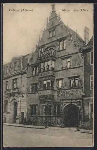 AK Colmar /Alsace, Maison des Têtes, facade ornée et détails architecturaux