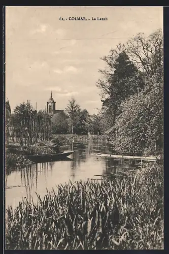 AK Colmar, La Lauch et le clocher en arrière-plan