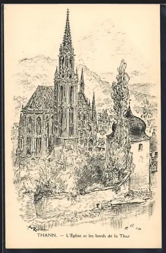 AK Thann, L`Église et les bords de la Thur