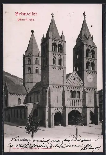 AK Guebwiller, Église paroissiale avec ses imposantes tours romanes