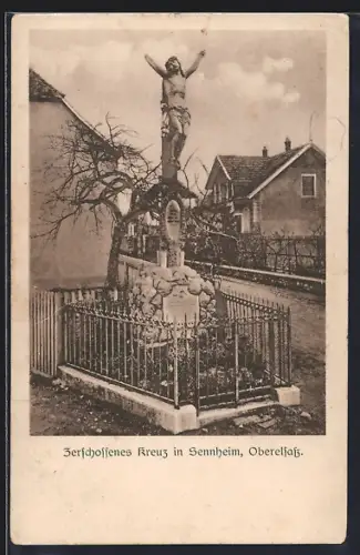 AK Sennheim, Croix endommagée par balles en Alsace