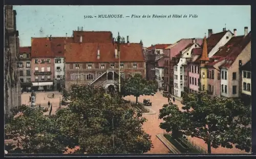 AK Mulhouse, Place de la Réunion et Hôtel de Ville