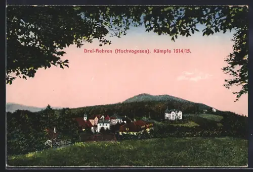 AK Drei-Ähren, Kämpfe 1914/15, Blick auf das Dorf und umliegende Landschaft