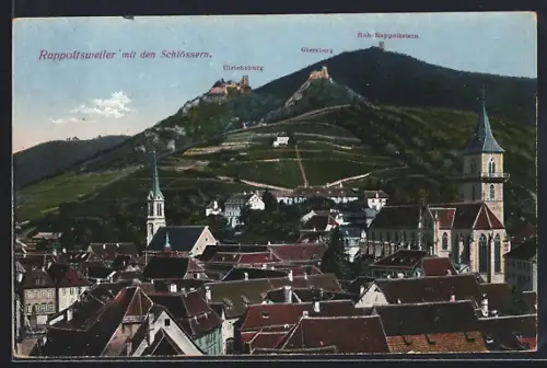 AK Rappoltsweiler, Vue sur la ville avec les châteaux et les collines environnantes