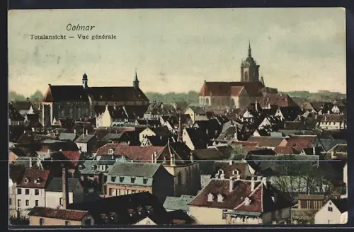 AK Colmar, Vue générale de la ville avec églises en arrière-plan