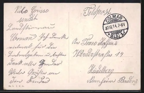 AK Colmar, Quartier Ouest avec vue sur l`architecture historique et l`église en arrière-plan