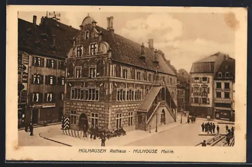 AK Mulhouse, La mairie avec animation sur la place