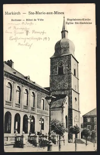 AK Ste-Marie-aux-Mines, Rathaus und Magdalenen-Kirche