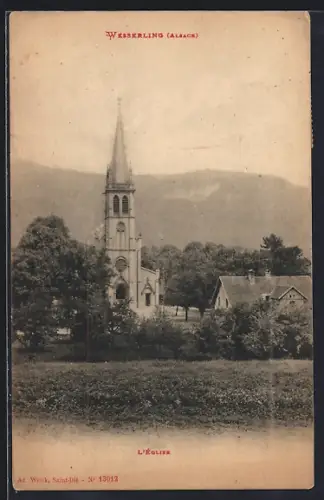AK Wesserling /Alsace, L`église et le paysage environnant