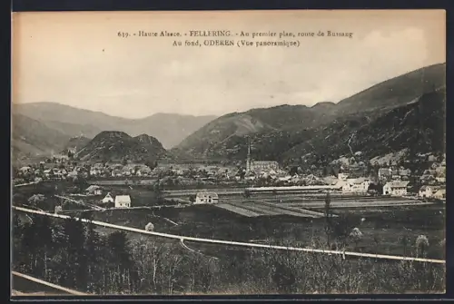 AK Fellering, Au premier plan, route de Bussang, Au fond, Oderen, Vue panoramique