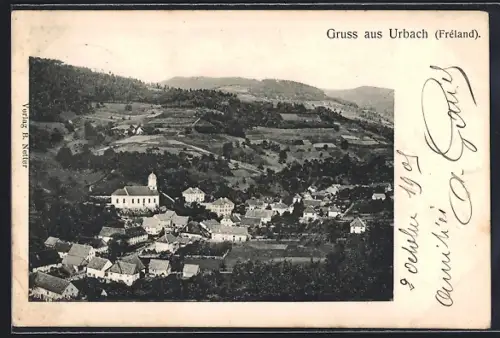 AK Urbach /Fréland, Vue du village dans le paysage vallonné