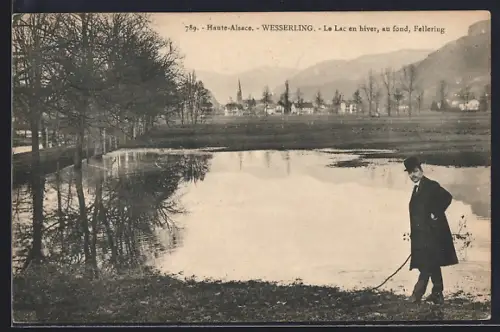 AK Wesserling /Haute-Alsace, Le Lac en hiver, au fond, Fellering