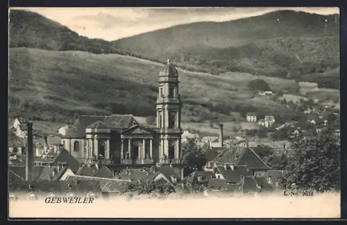 AK Guebwiller, Vue sur l`église et les collines environnantes