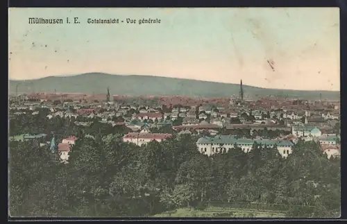 AK Mülhausen i. E., Vue générale de la ville avec collines en arrière-plan