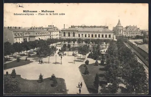 AK Mulhouse, Place de la forêt noire avec jardins et bâtiments environnants