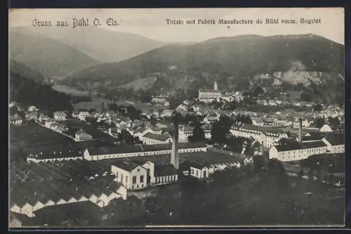 AK Bühl /Elsass, Totale mit Fabrik Manufacture de Bühl vorm. Rogelet
